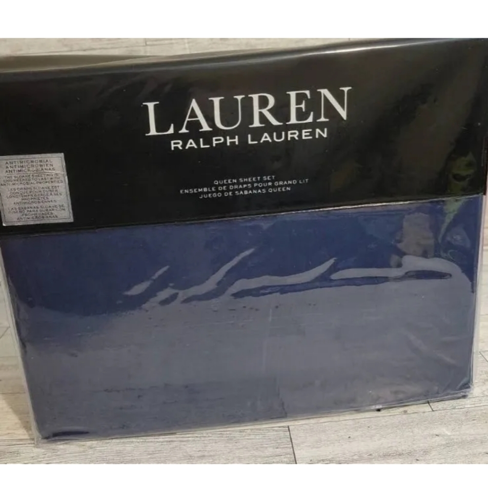 Brand New Ralph Lauren QUEEN size sheet set NAVY BLUE flannel